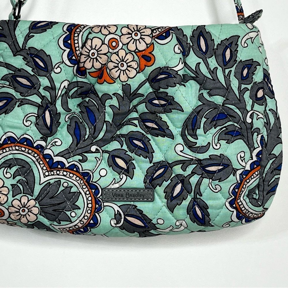 Vera Bradley Hipster Crossbody Purse Shoulder Bag Tote Fan Flowers Mint Green - Picture 5 of 8